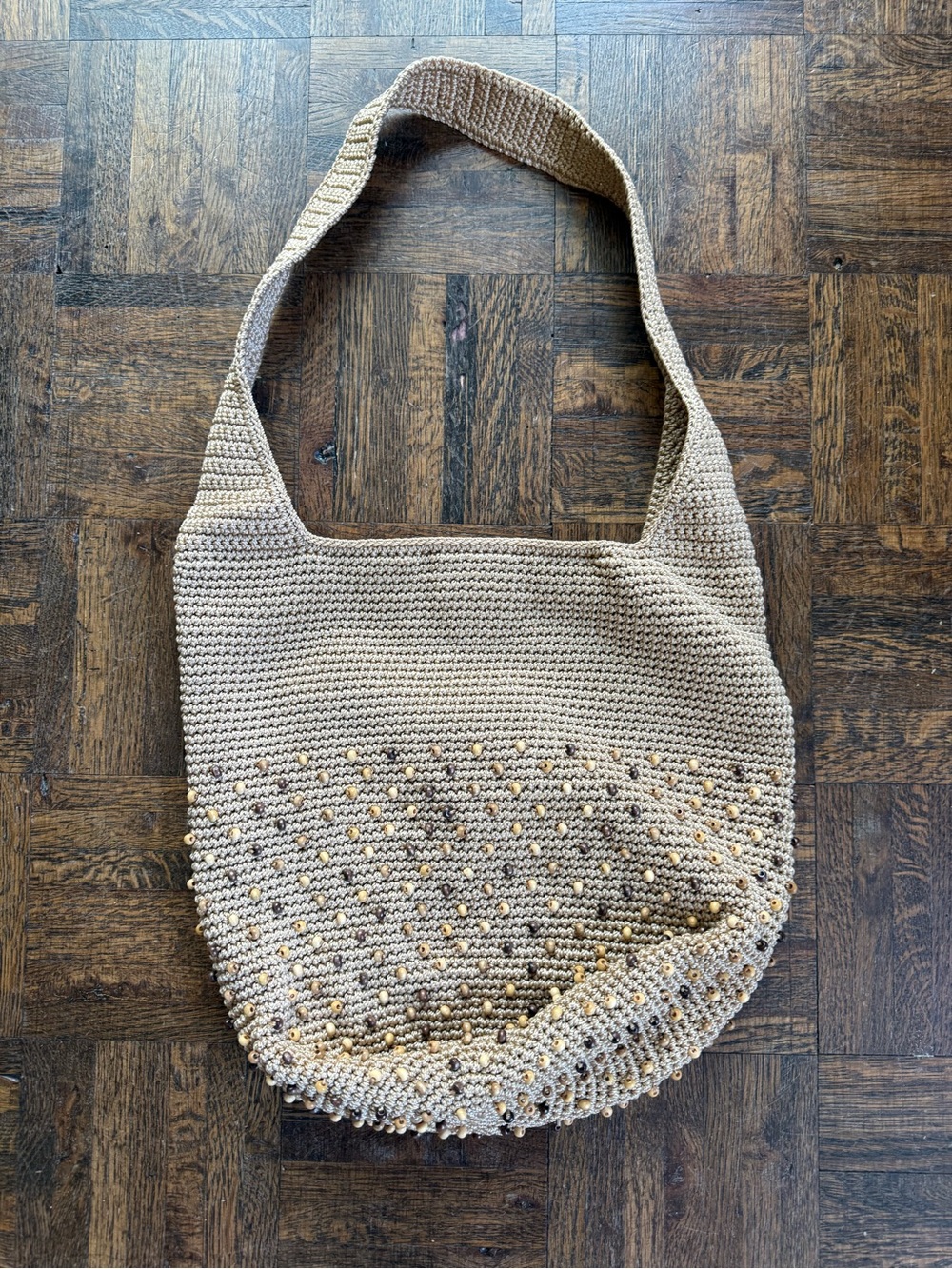 The Sak Beige Crochet Shoulder Bag with Beads